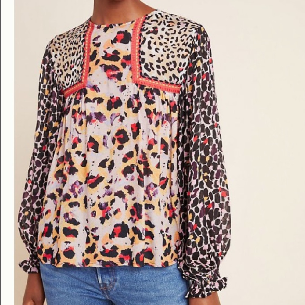 NWT ANTHROPOLOGIE Joelle Leopard Blouse
